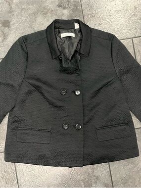 Liz Claiborne Black Double-Breasted Textured Pea Coat